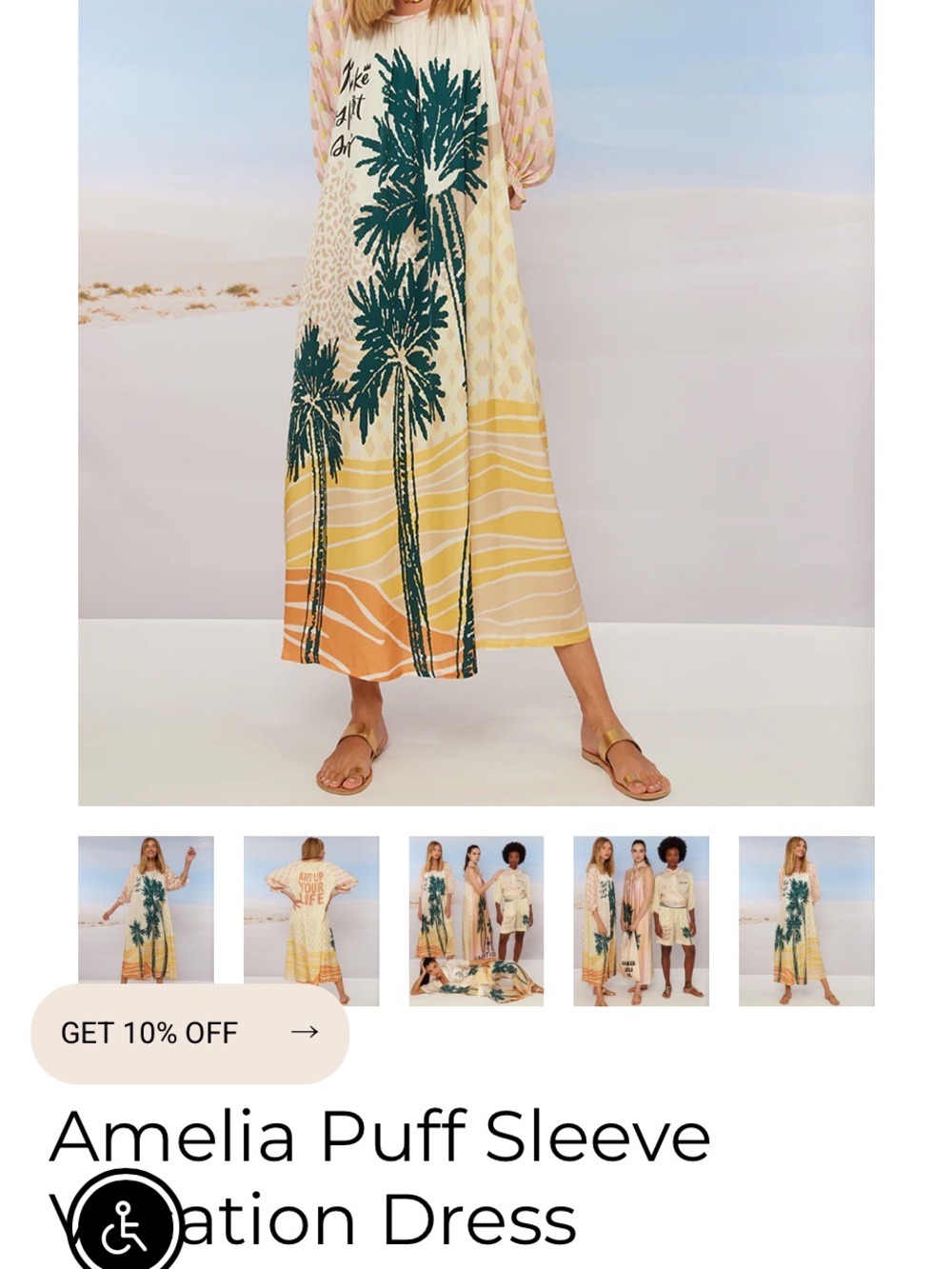 Palm Print Maxi Vacation Dress in Cream, Yellow & Green